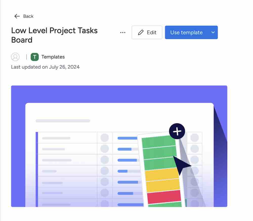 low level project tasks board template preview