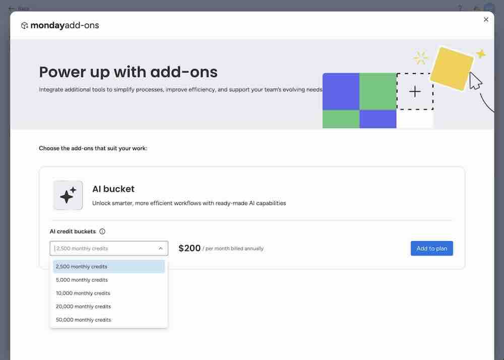 monday.com ai add ons pricing