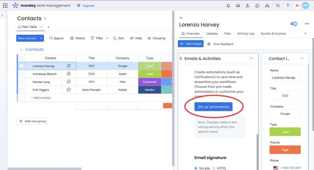 Access the full list of Email Automation Recipes in Monday CRM